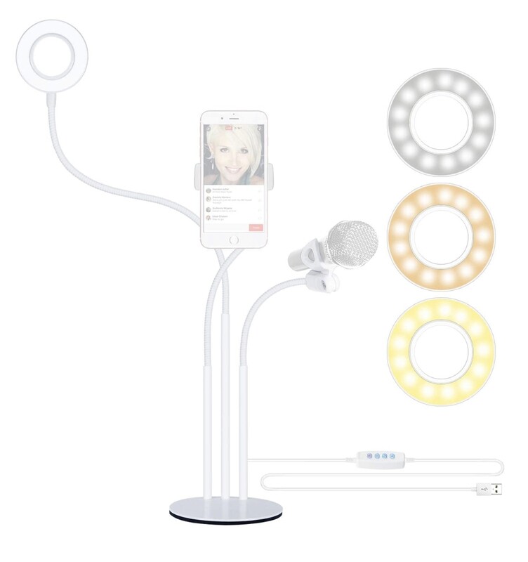 Neewer LED Selfie Ring Light with Cell Phone Holder and Microphone Holder, Blanco