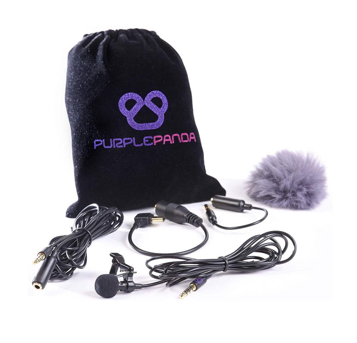 Purple Panda Lavalier Lapel Microphone Kit - Clip-on Omnidirectional Condenser Lavalier Microphone