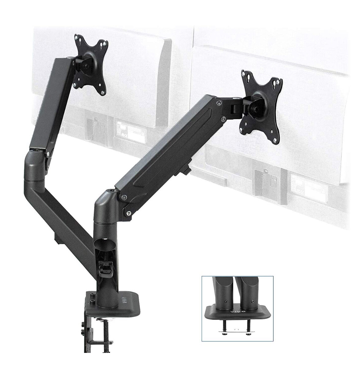 VIVO Dual Pneumatic Monitor Stand, Fits 2 Monitor Screens 17 to 27 inches with Max VESA 100x100