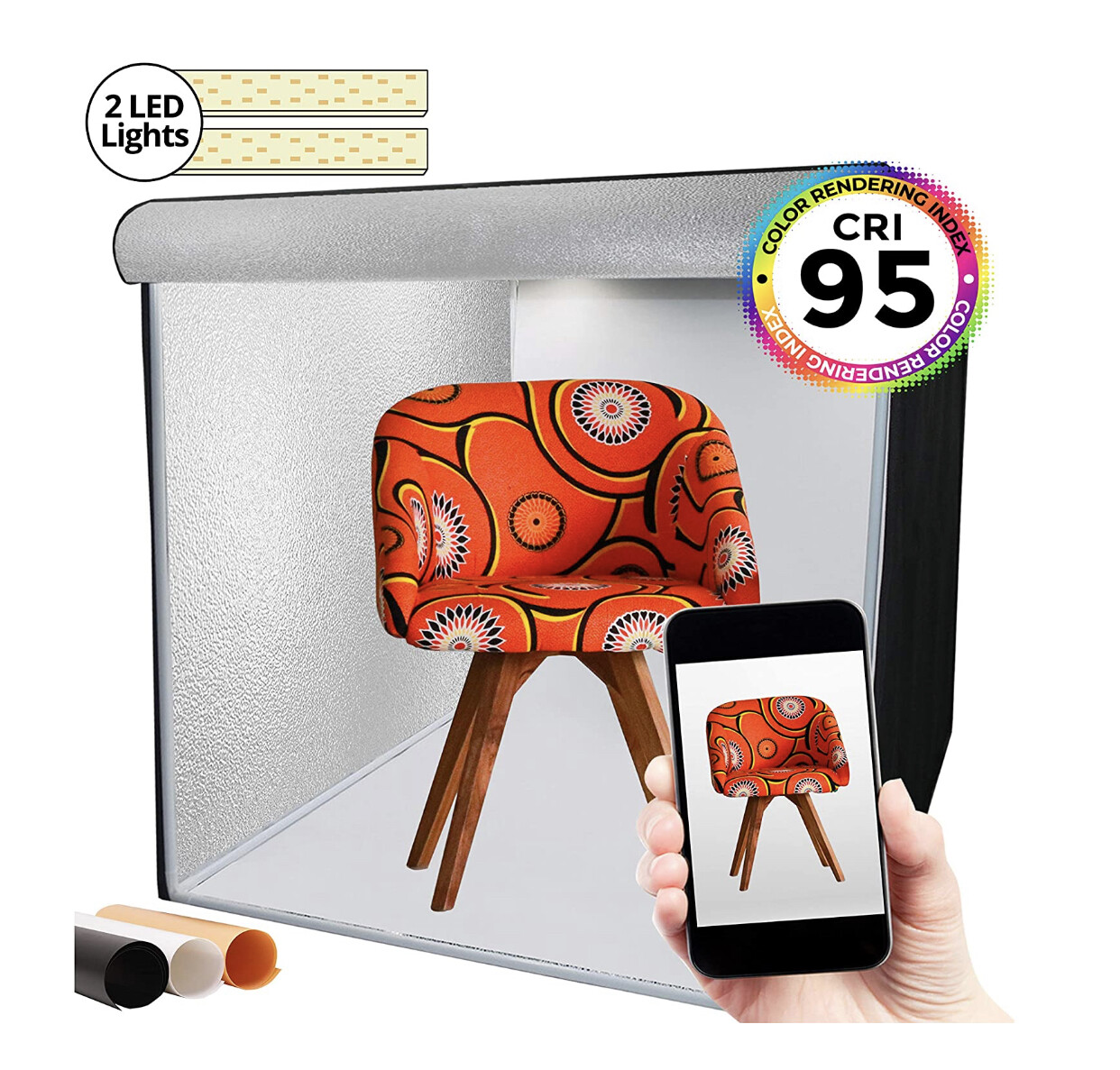 Zackman Scientific 32&quot; Light Box Tent, Two Dimmable LED Light Panels, Three Backdrops, Portable Bag, and Shading Cloth