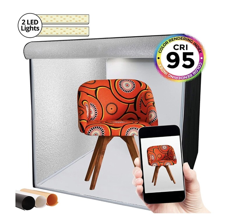Zackman Scientific 32&quot; Light Box Tent, Two Dimmable LED Light Panels, Three Backdrops, Portable Bag, and Shading Cloth