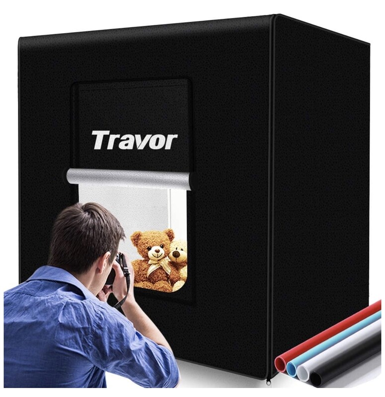Travor Photo Light Box Kit 32x32Inch Dimmable Shooting Tent with LED Lights, 4 Backdrops