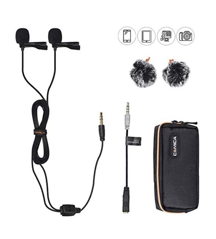 Comica CVM-D02, Dual-Head Lavalier Lapel Microphone Omnidirectional Condenser 98 pulgadas