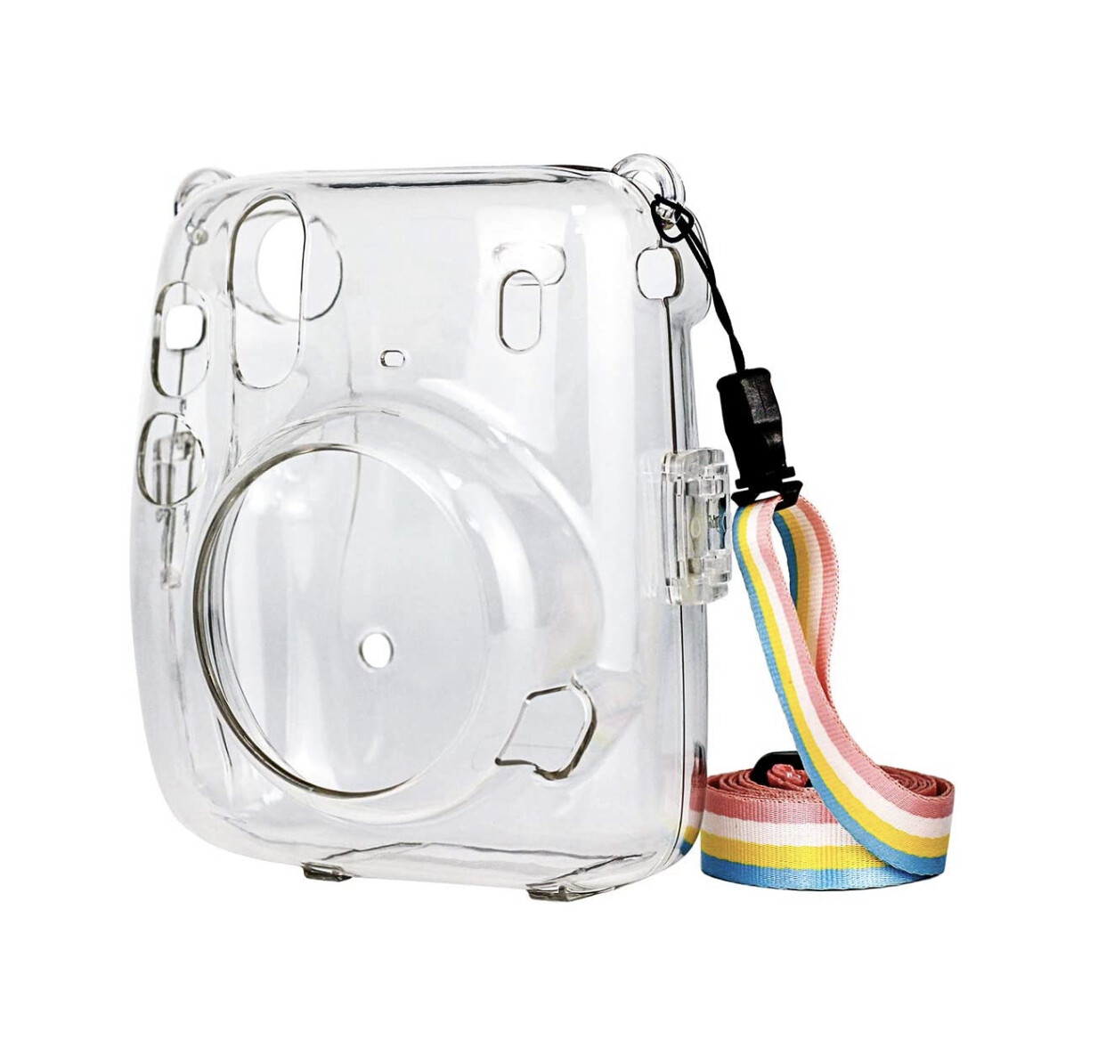 Protective Clear Case for Fujifilm Instax Mini 11, Crystal Camera Case with Adjustable Rainbow Shoulder Strap