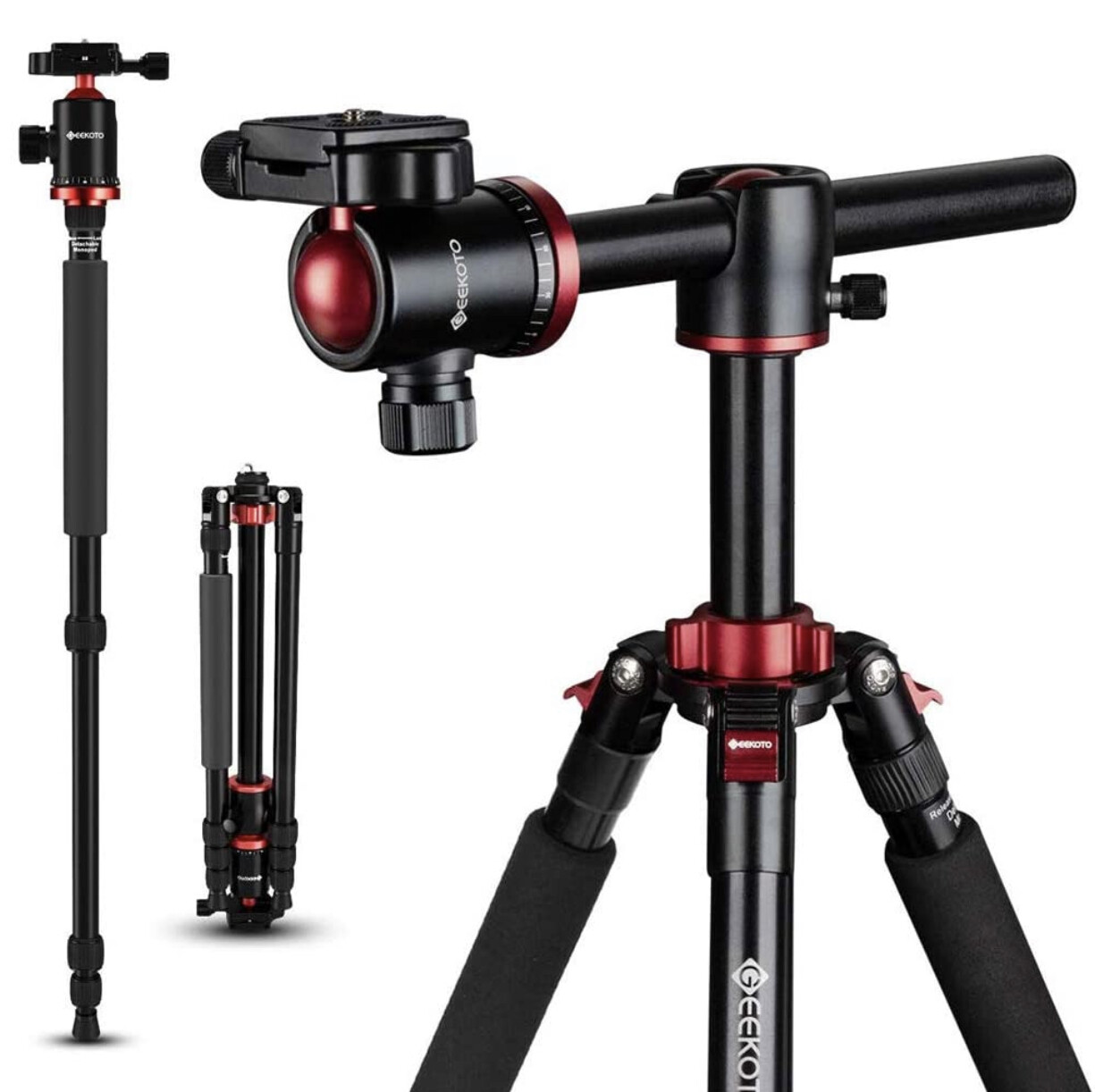 GEEKOTO 75 inches Aluminum Alloy Tripod with 360 Degree Ball Head and Rotatable Center Column