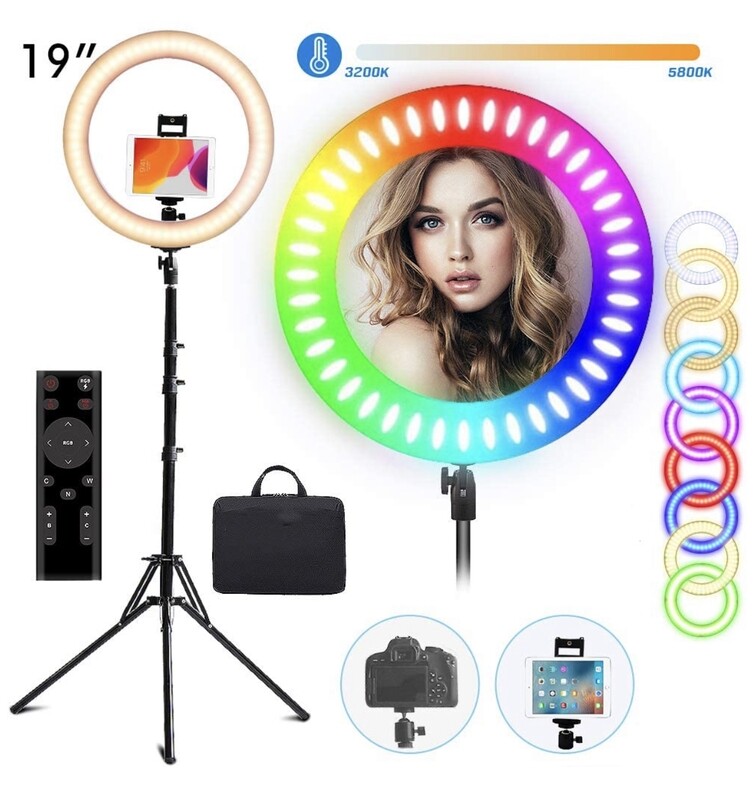 RGB Ring Light, 19-inch 55W Selfie Ring Light with Stand, LED Circle Light, RGB dimmable Light Stand, Carrying Bag