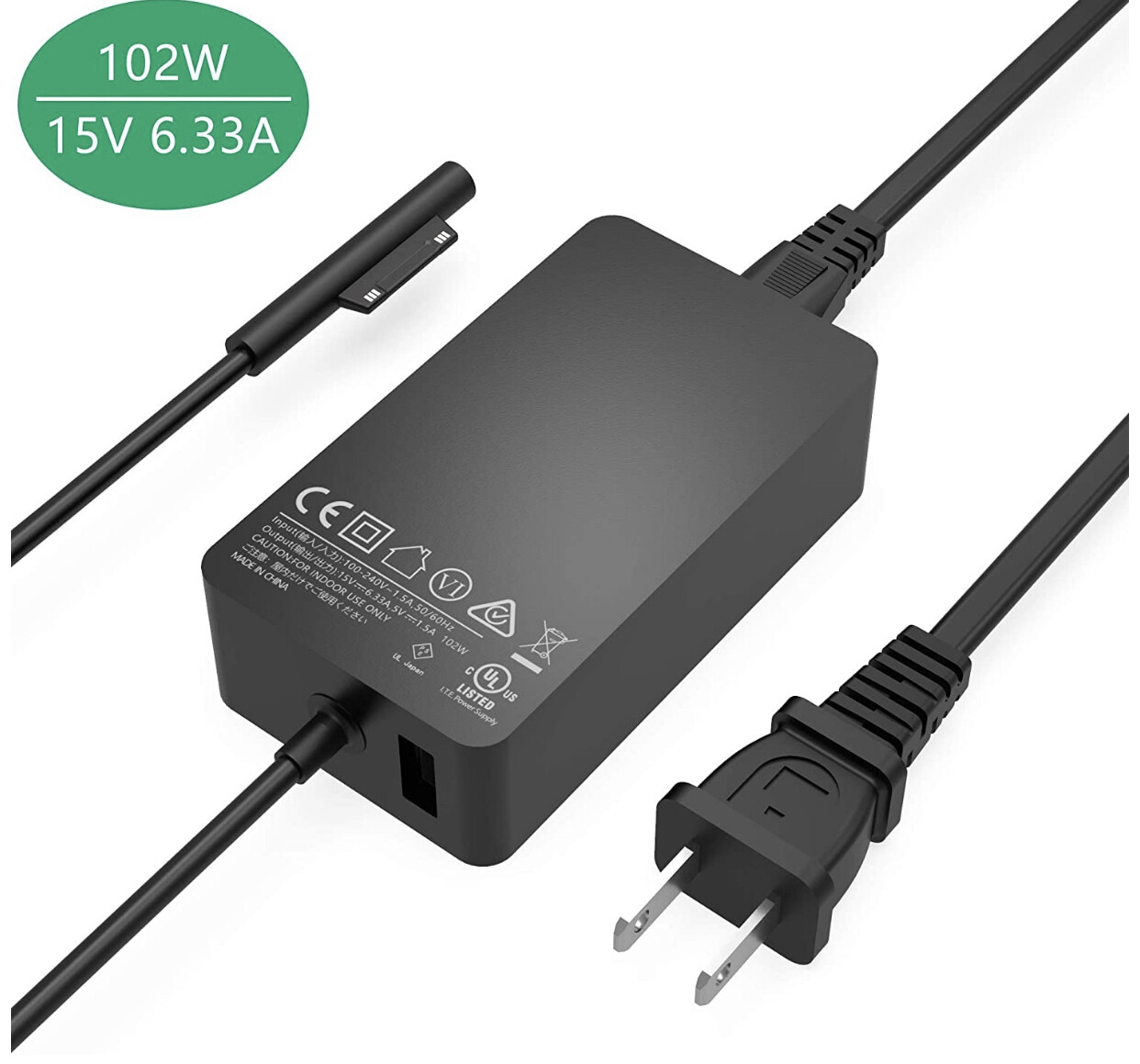 102W 65W 15V 6.33A AC Charger for Microsoft Surface Book 3 2 1,Surface Laptop 3 2,Surface Pro 7 6 5 4