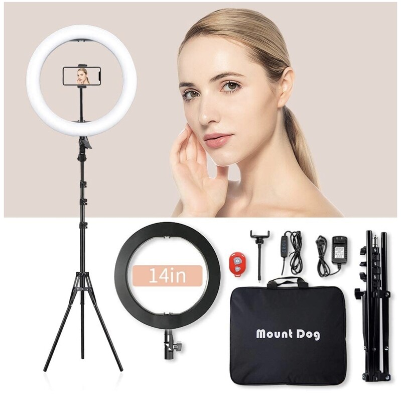 MountDog LED Ring Light 14 inch Dimmable Ring with Tripod Stand, Flexible Phone Holder, Bluetooth Remote