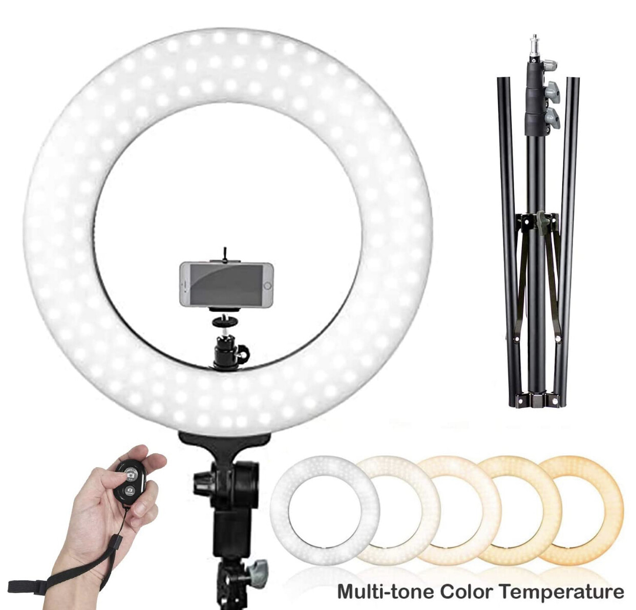 LimoStudio 14-inch Diameter LED Ring Light Kit, 5500K, Light Stand Tripod, Cell Phone Clip