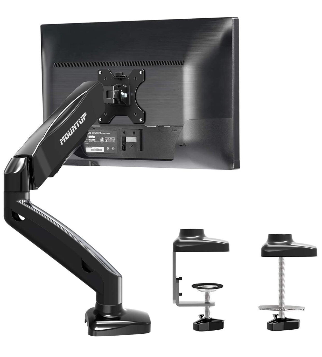 MOUNTUP Single Monitor Desk Mount - Adjustable Gas Spring Monitor Arm, VESA Mount with C Clamp