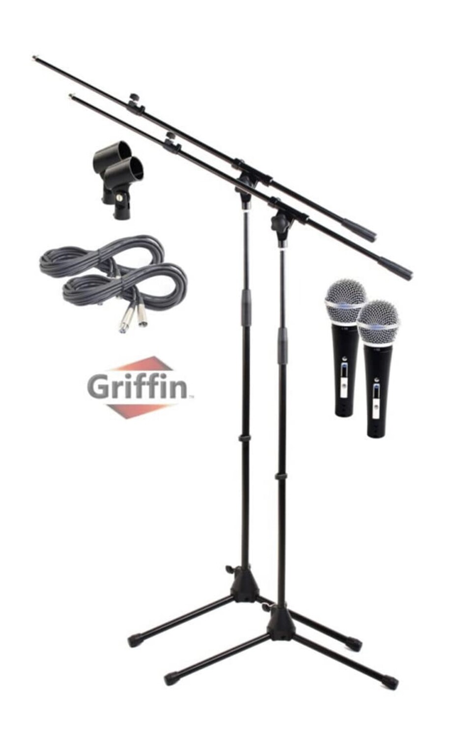 Microphone kit Boom Stand with XLR Mic Cable, Cardioid Dynamic Microphone &amp; Clip (Pack of 2)