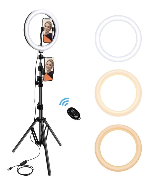 MAYYO 10“ Ring Light w/Extendable Tripod Stand 15.7&quot;-50&quot; Remote Shutter&amp; 2 Phone Holders