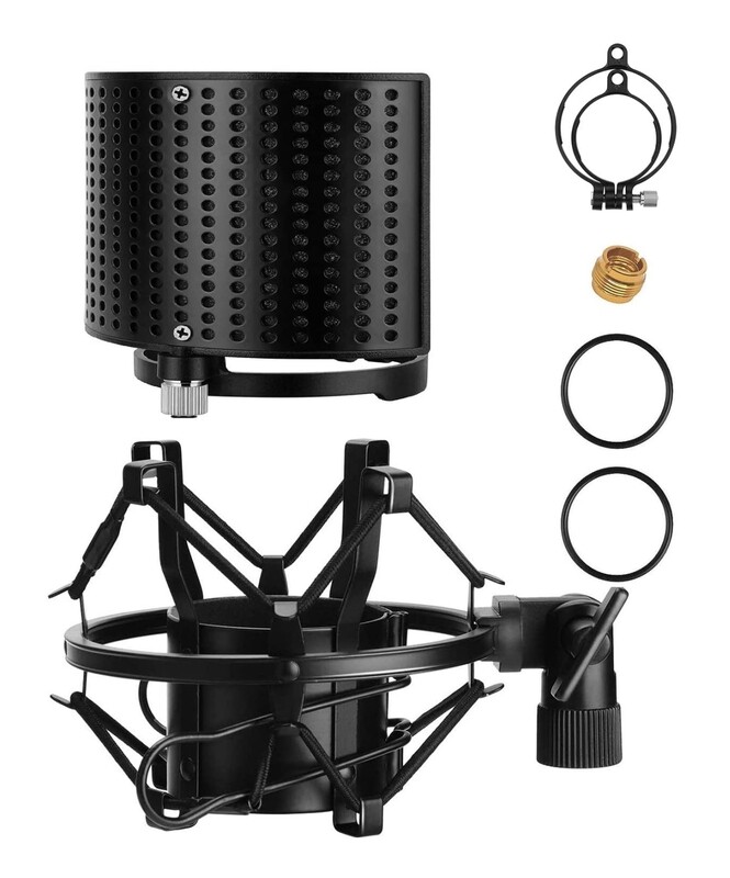 Moukey Microphone Shock Mount with Metal Pop Filter, Universal for 48mm-54mm mics