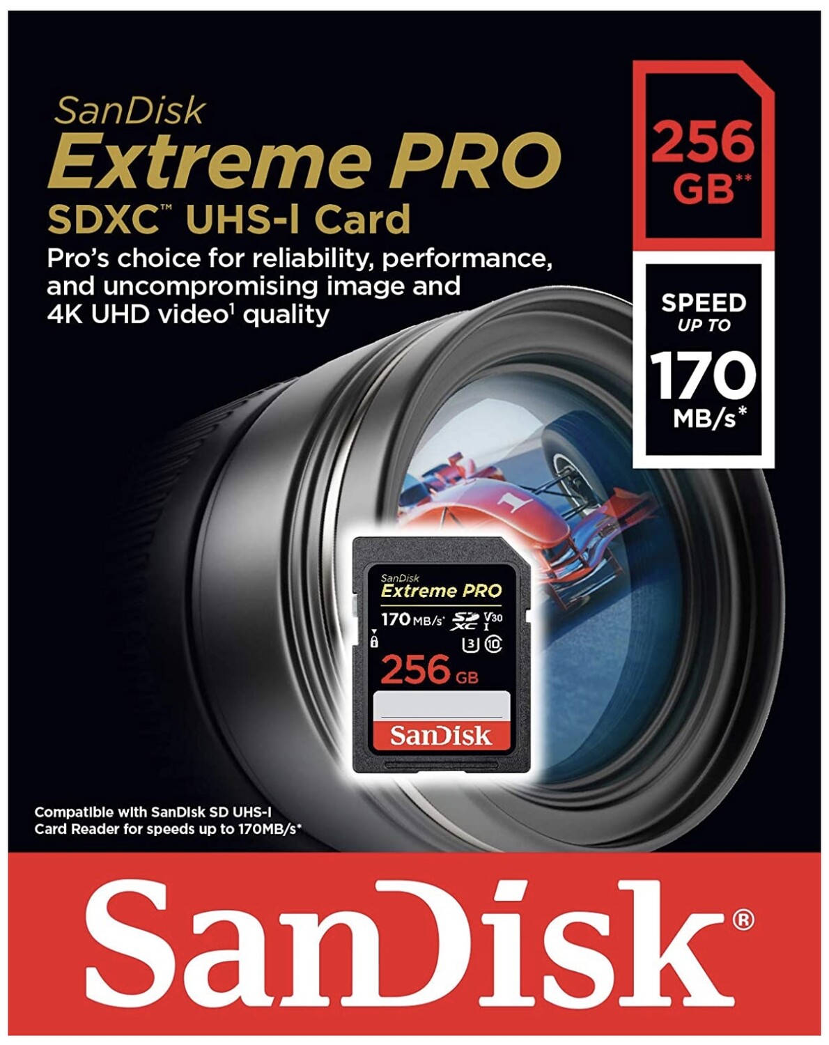 SanDisk 256GB Extreme PRO SDXC UHS-I Card - C10, U3, V30, 4K UHD, SD Card