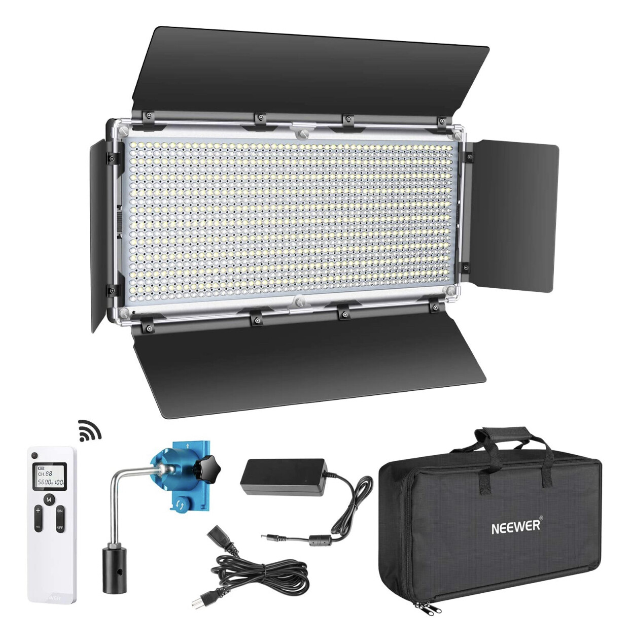 Neewer Advanced 2.4G 960 LED Video Light with Barndoor, Dimmable Bi-Color LED with LCD Screen and 2.4G Wireless Remote