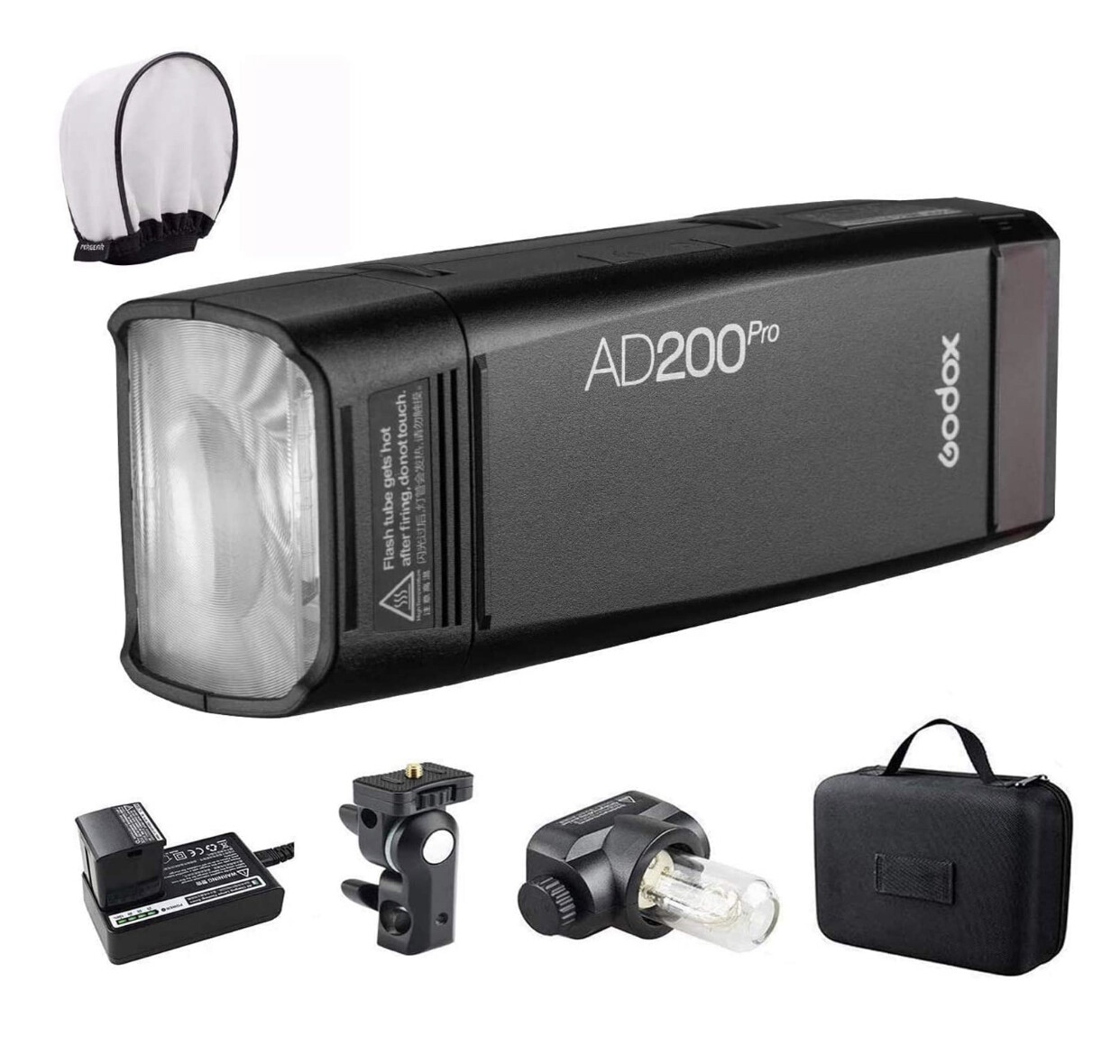 GODOX AD200Pro Godox AD200 PRO Version, 200Ws 2.4G Flash Strobe, 1/8000 HSS, 500 Full Power Flashes, 0.01-1.8s Recycling, 2900mAh Battery, Bare Bulb/Speedlite Fresnel Flash Head, Lightweight Compact