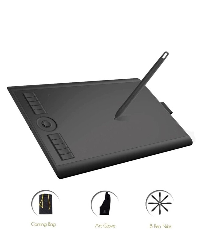 GAOMON M10K2018 Graphic Drawing Pen Tablet with 8 Nibs 1 Glove and 8192 Battery-Free Stylus -10 x 6.25 Inches