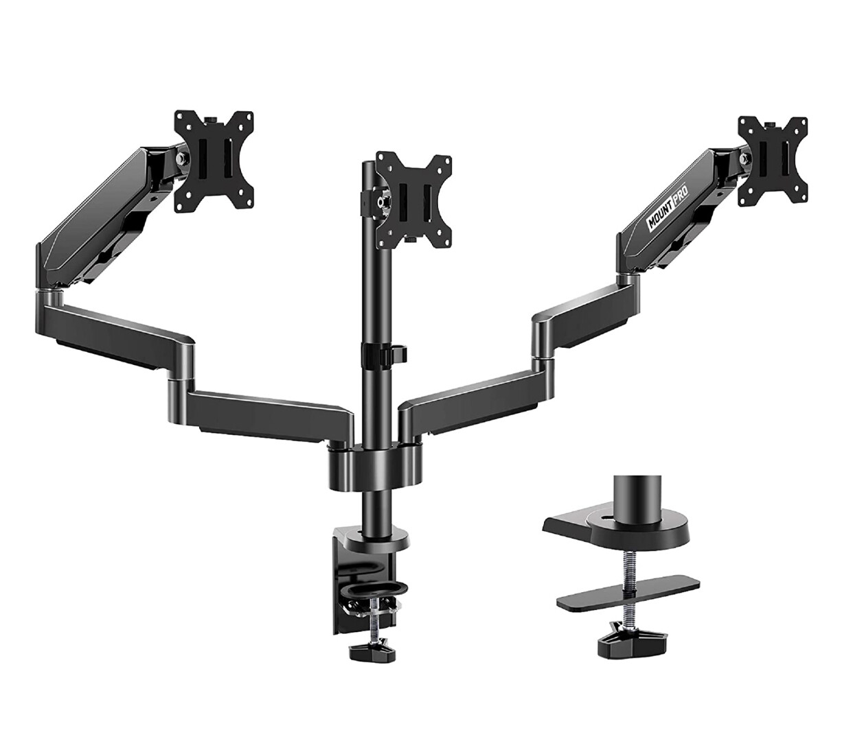 MOUNTPRO Triple Monitor Desk Mount - Articulating Gas Spring Monitor Arm, Fits 13 to 27 Inch Monitors