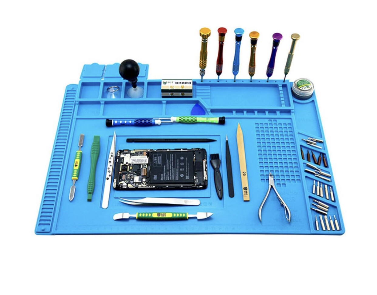 Heat Insulation Silicone Repair Mat with Scale Ruler and Screw Position. Size:17.9 x 11.8 Inches