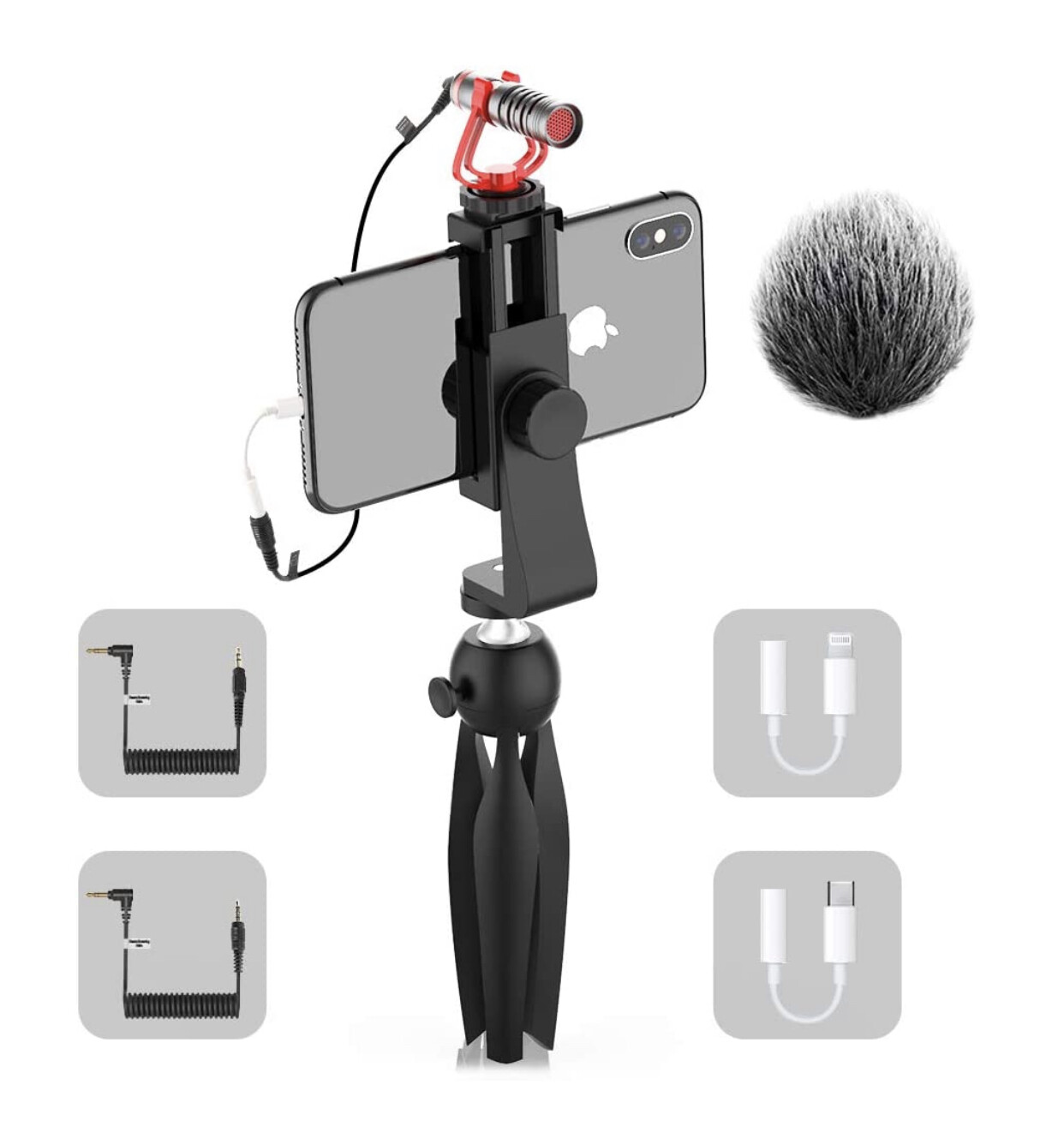 SAMTIAN Camera Smartphone VideoMicro Kit with Shock Mount, Mini Tripod, Shotgun Microphone, Adapters