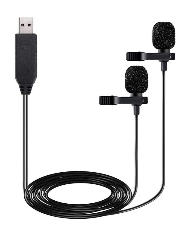USB Microphone 236&quot; (6m) Dual Lavalier Lapel Mic Professional Clip-on Omnidirectional Condenser