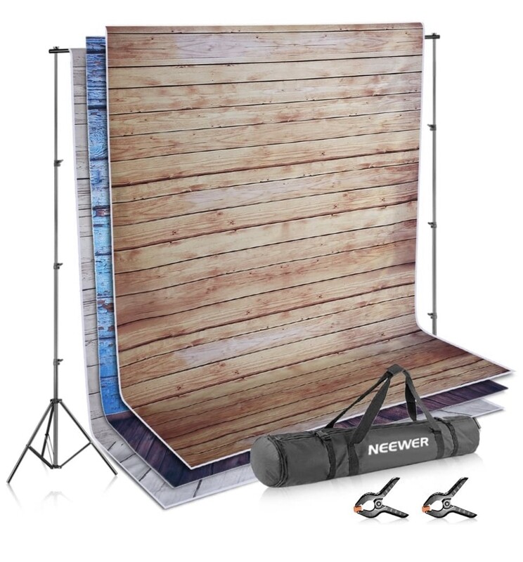 Neewer Photo Video Studio Kit: 3 Fondos (1.5x2metros) + Soporte (2.6x3metros) ajustable