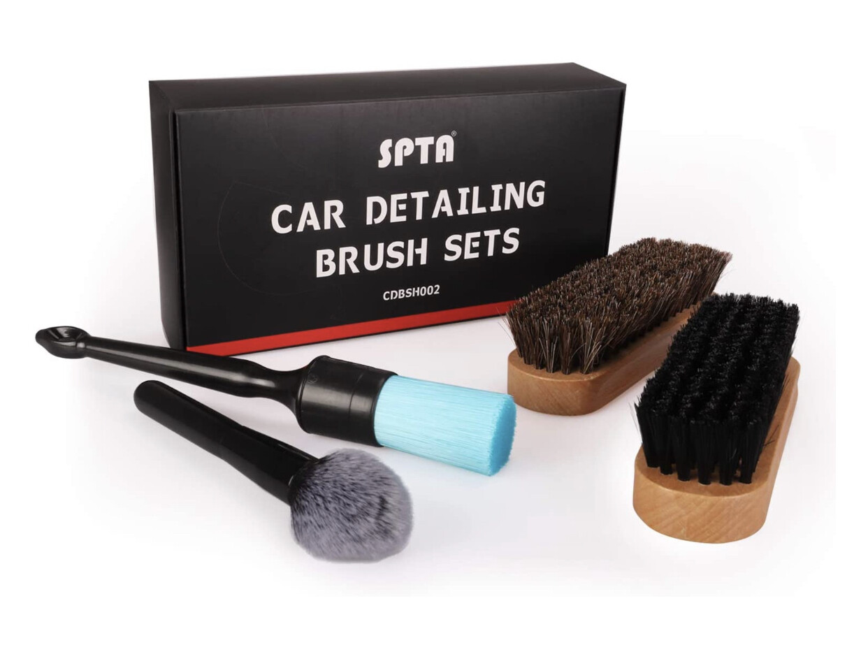 SPTA 4Pcs Car Detailing Brush Kit, Leather &amp; Textile Car Interior Brush
