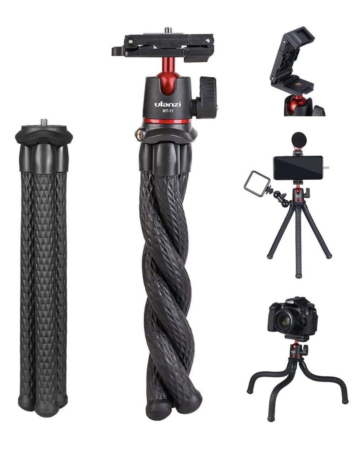 ULANZI Camera Tripod, Mini Flexible Tripod Stand with Hidden Phone Holder, Cold Shoe Mount, 1/4&#39;&#39;