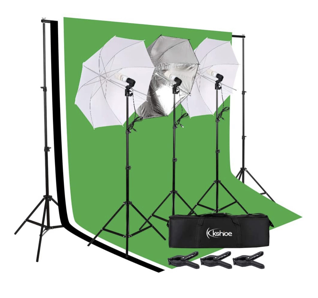 Kshioe Lighting Kit 6.6ft x 9.8ft Background Support System and Umbrellas Continuous Lighting Kit