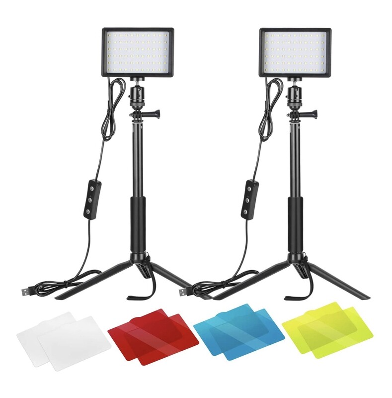 Neewer 2 Packs Dimmable 5600K USB LED Video Light with Adjustable Tripod Stand/Color Filters