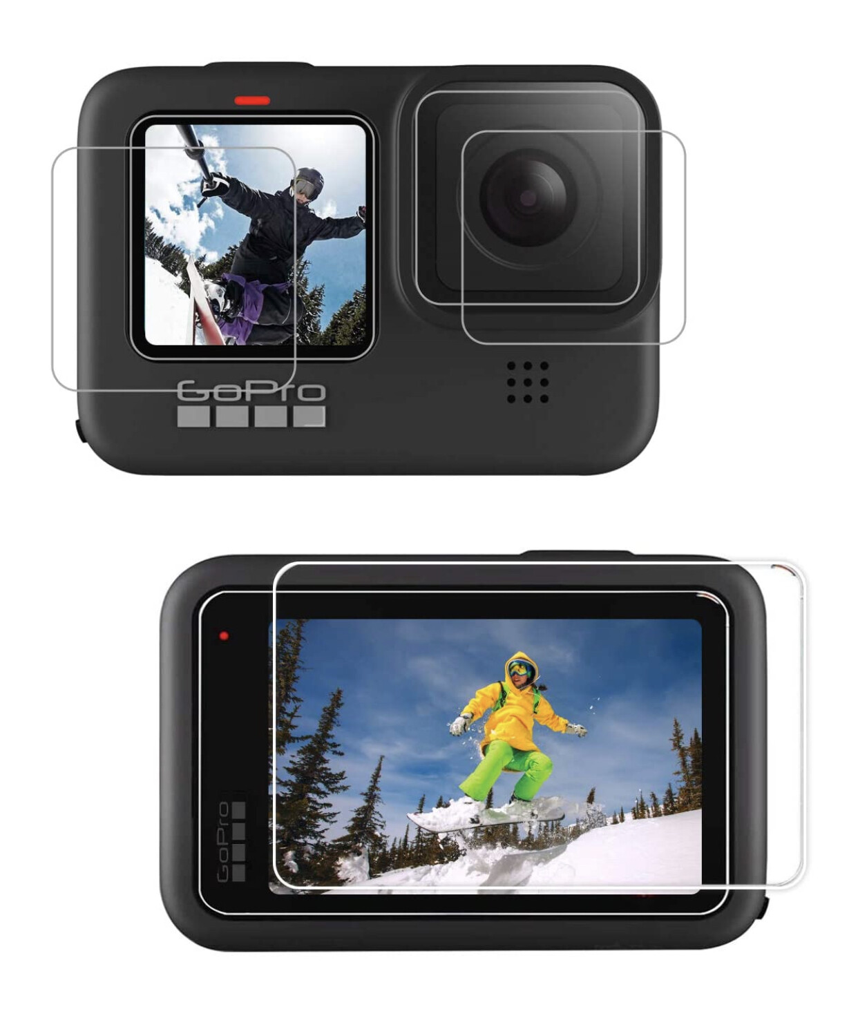 Screen Protector for GoPro Hero 9 Black, Ultra Clear Tempered Glass Screen Protector 3 in 1