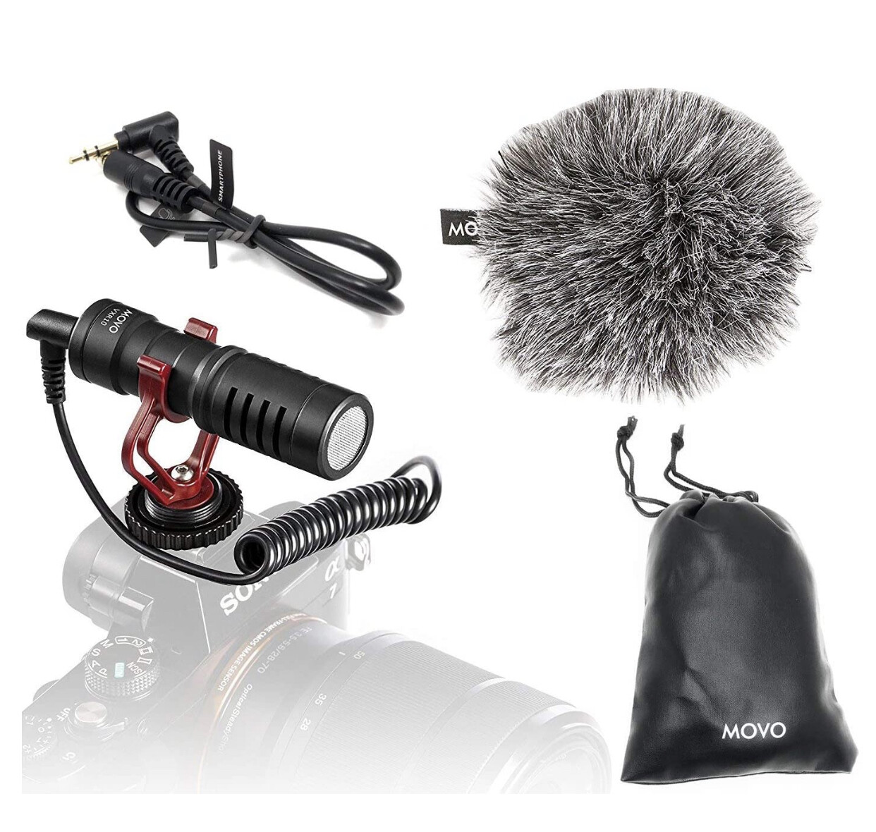 Movo VXR10 Universal Video Microphone with Shock Mount, Deadcat Windscreen, Case