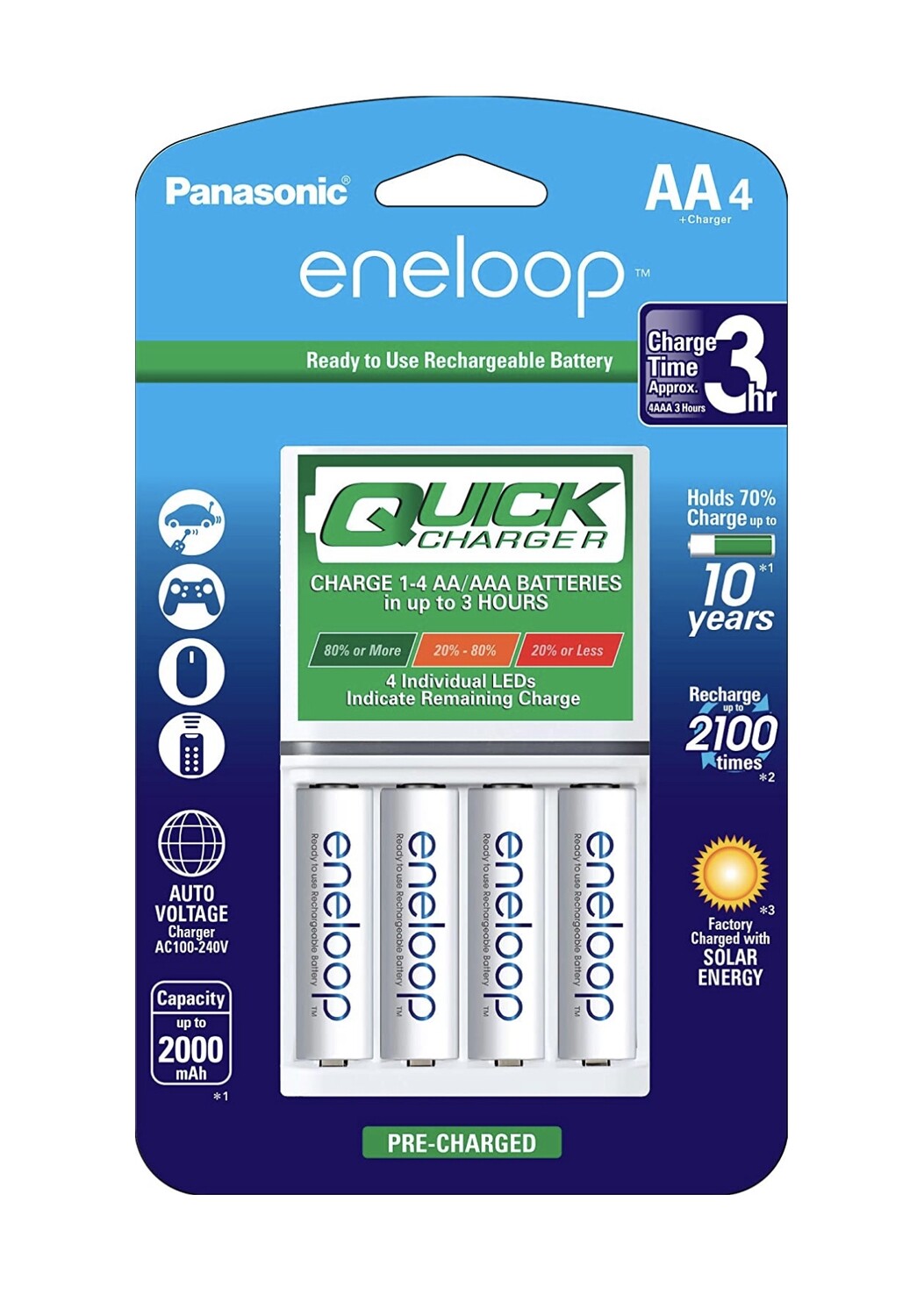 Panasonic Advanced Individual Battery Quick Charger with 4 AA eneloop Rechargeable Batteries