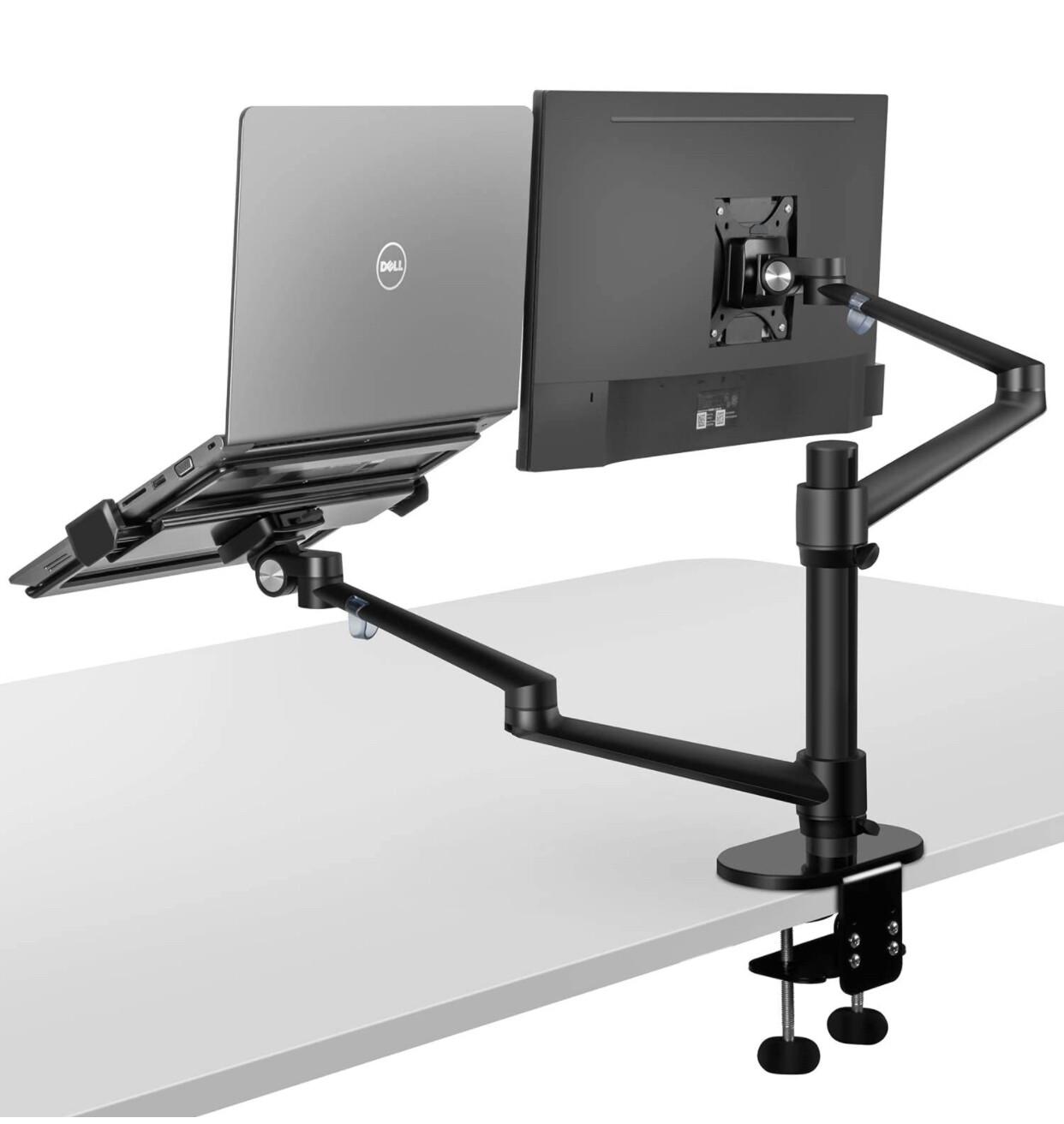 Monitor and Laptop Mount, 2-in-1 Adjustable Dual Arm Desk Mounts Single Desk Arm Stand