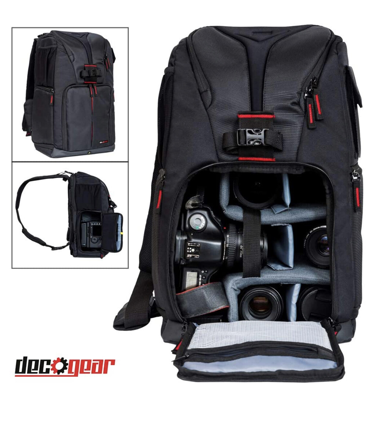 Deco Gear DSLR Camera Backpack, Customizable Compartments for Cameras, Lenses &amp; Laptop