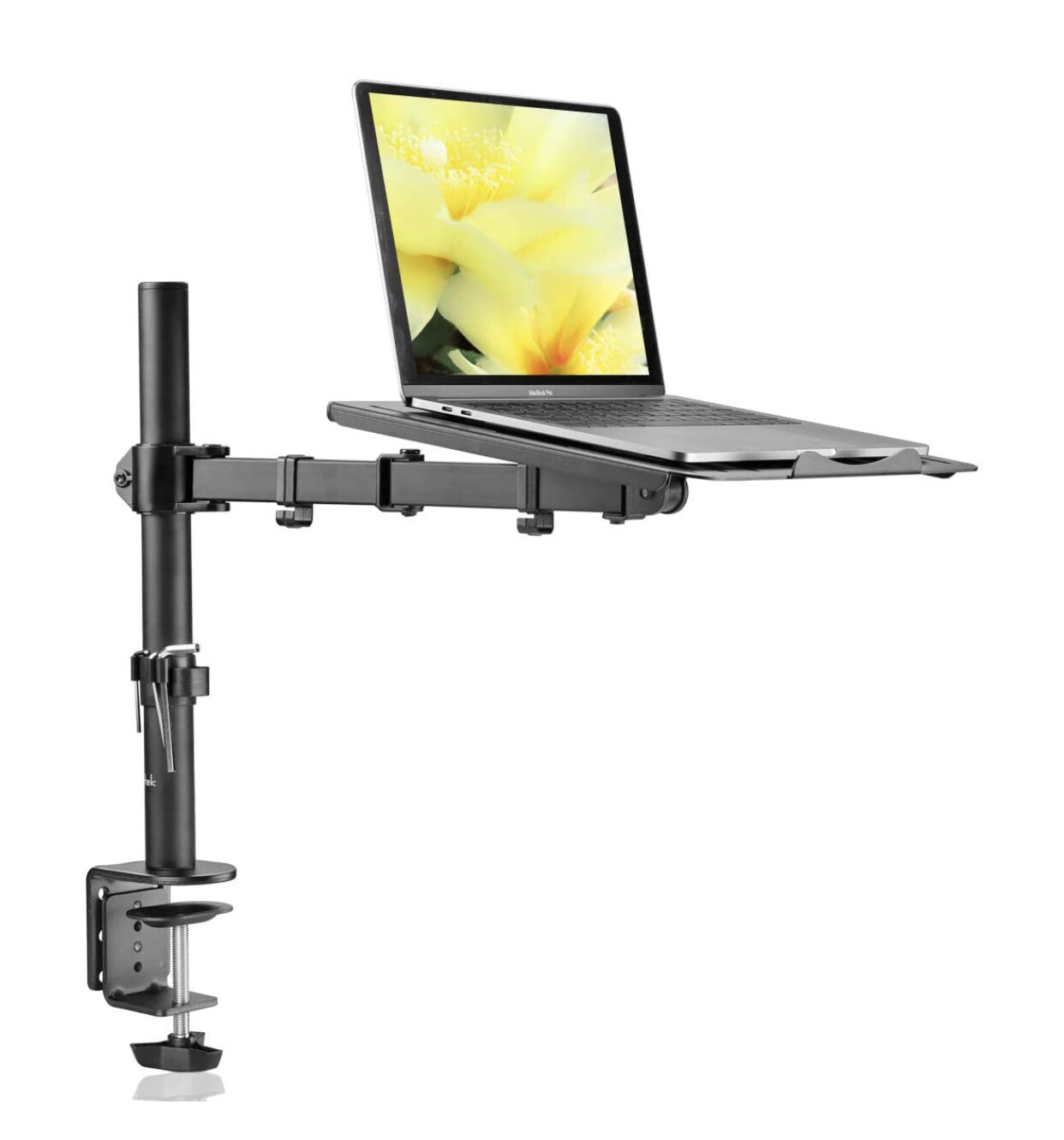 Suptek Full Motion Laptop Riser Desk Mount Stand with Grommet Option, Height Adjustable, Vesa