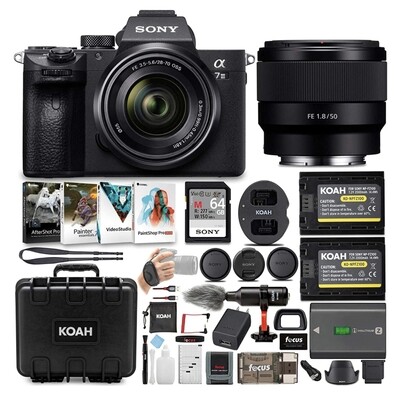 Sony a7 III Full Frame Mirrorless Camera with 28-70mm, FE 50mm f/1.8 Lens and Accessory Bundle