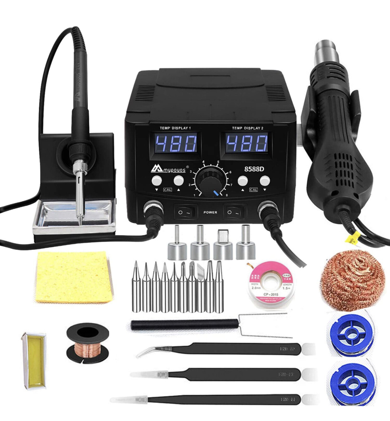 MYPOVOS 2 IN 1 750W LED Digital Soldering Station Hot Air Gun Rework Station Electric Soldering Iron