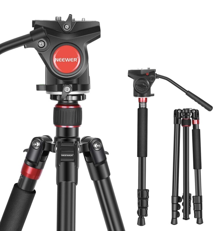 Neewer 2-in-1 Aluminum Alloy Camera Tripod Monopod 181 cm Fluid Drag Pan Head and Carry Bag
