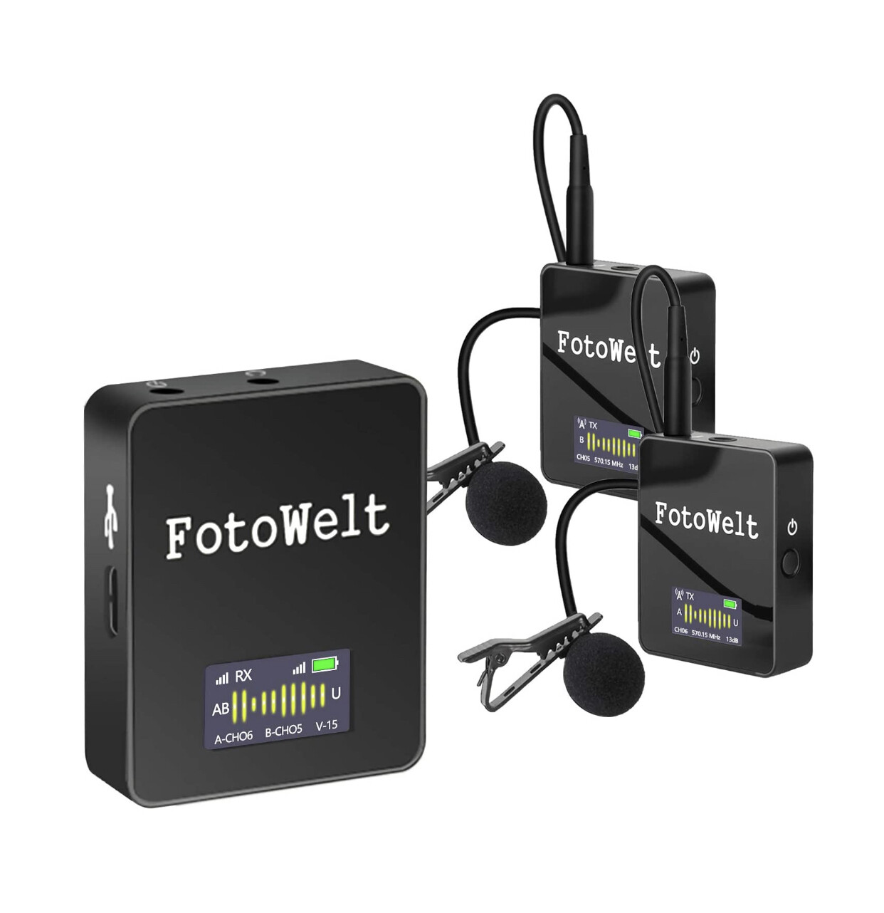 Fotowelt Wireless Lavalier Microphone System for Camera DSLR (2TX+1RX)