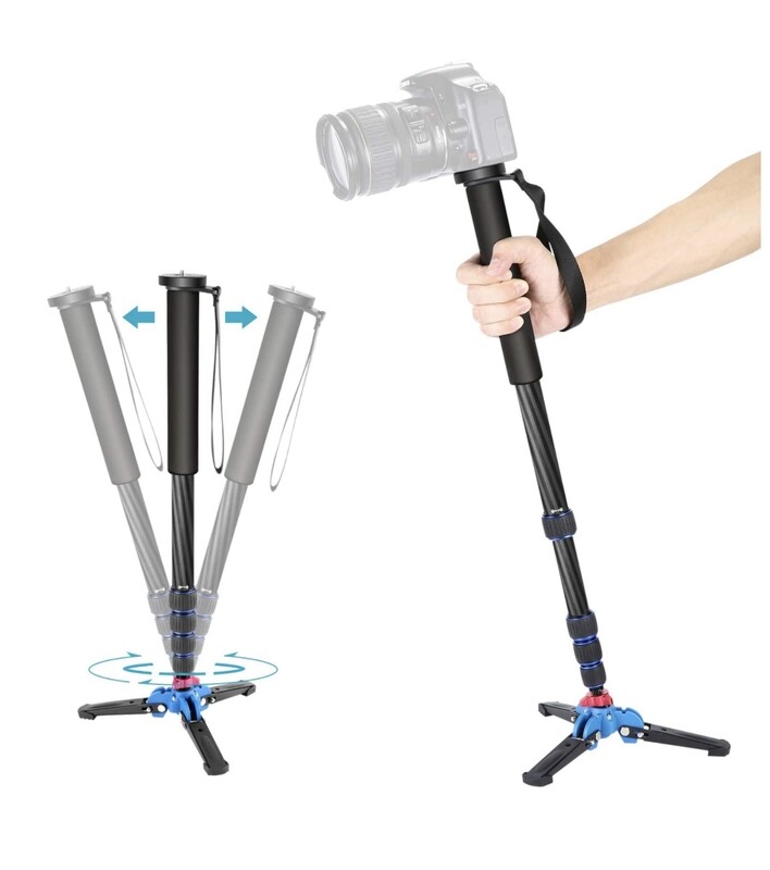 Neewer Extendable Camera Carbon Fiber Monopod with Removable Foldable Tripod Support Base