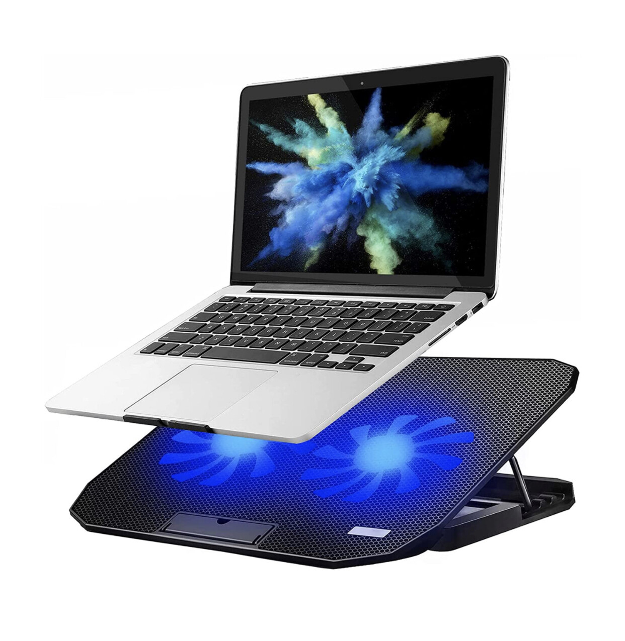 KEROLFFU Laptop Cooling Pad up to 15.6 inch, Big 2Fans Super Quiet, Double Sides Built-in USB Line