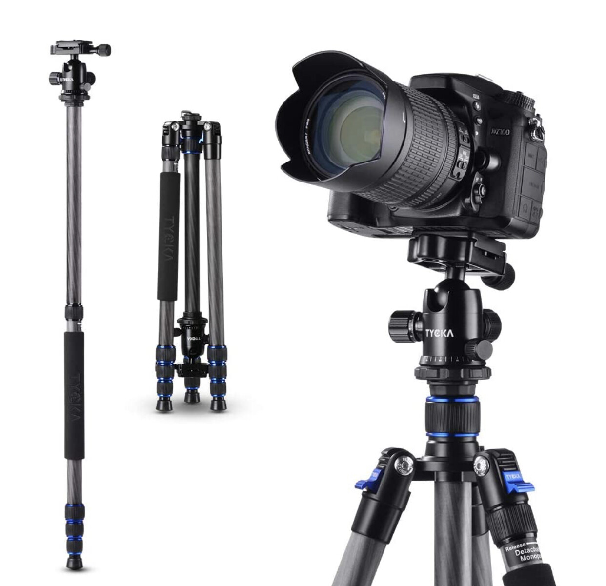 TYCKA Camera Tripod 65&quot; Carbon Fiber Travel Tripod with 360° Panorama Ball Head and Monopod