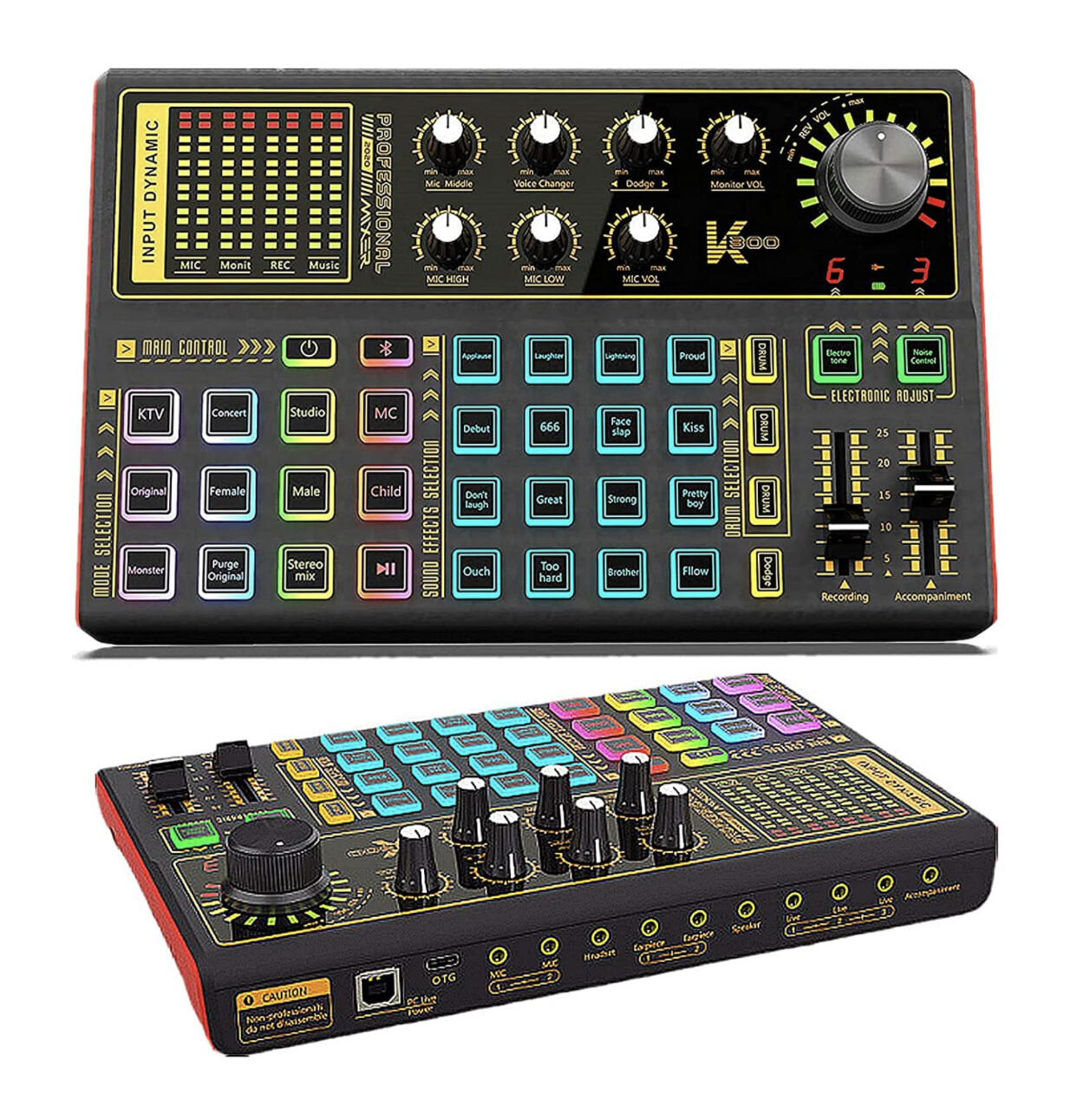 Sound Mixer Board, Live Sound Card Voice Changer with Multiple Sound Effects and LED Lights