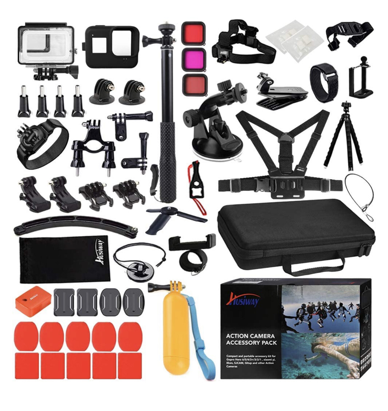 Husiway Action Camera Accessories Kit for Gopro Hero 8 Black