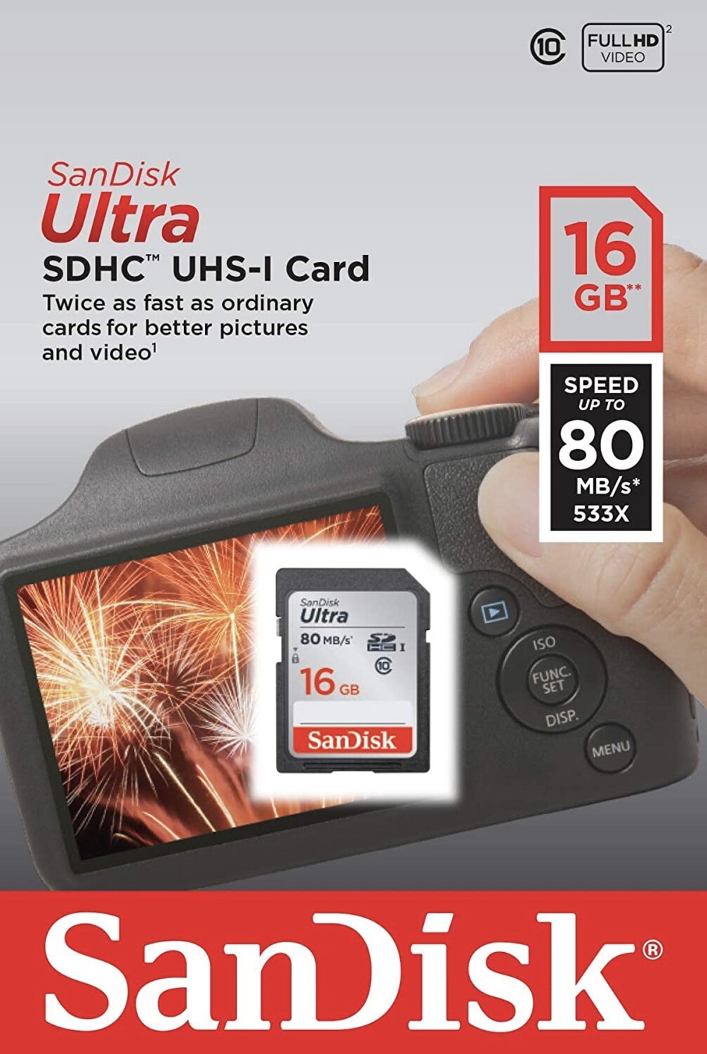 SanDisk Ultra 16GB Class 10 SDHC UHS-I Memory Card up to 80MB/s