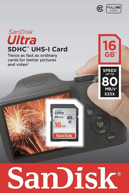SanDisk Ultra 16GB Class 10 SDHC UHS-I Memory Card up to 80MB/s