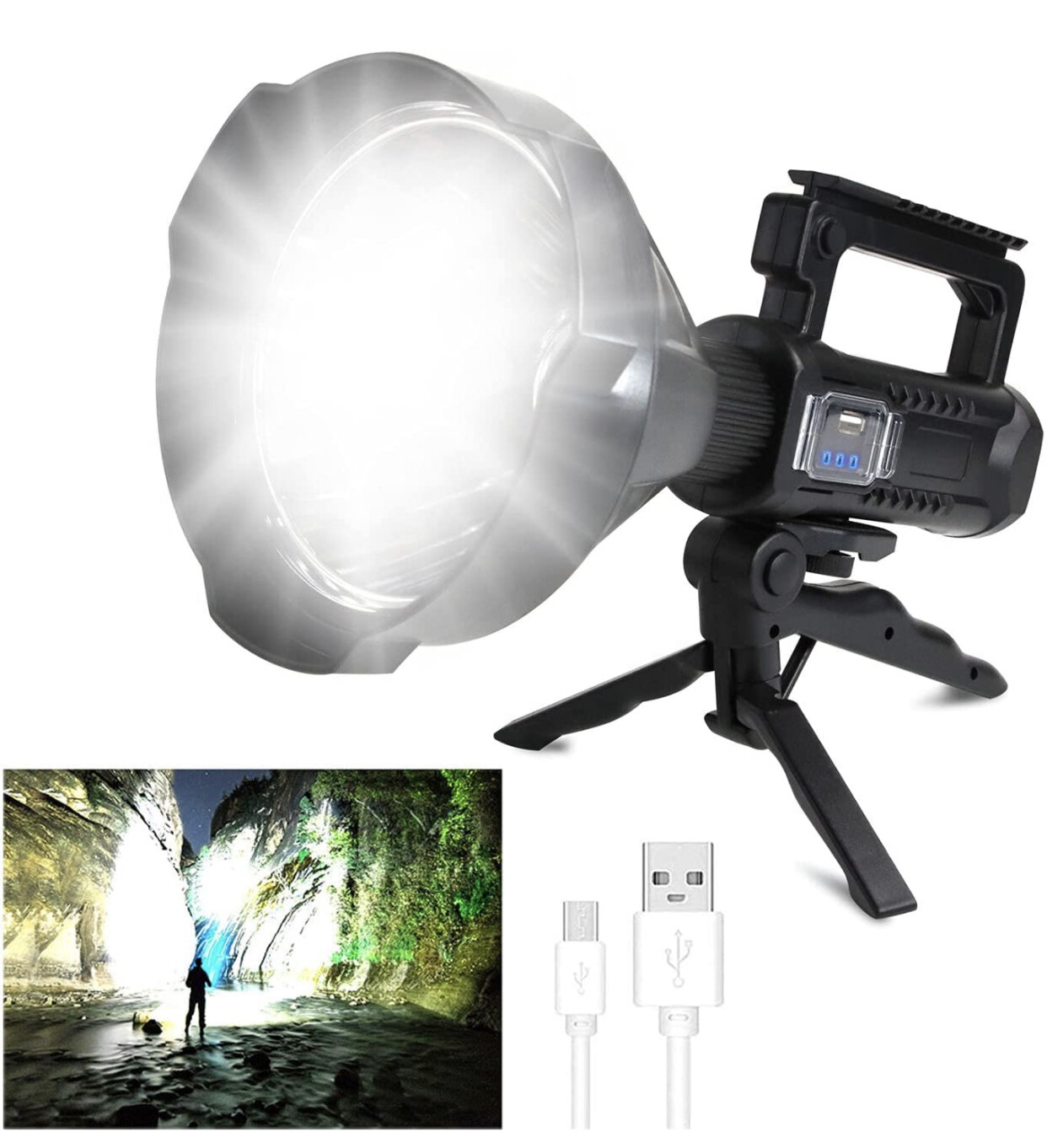 Rechargeable LED Spotlight Flashlight 90000 High Lumens with 4 Modes IPX5 Waterproof