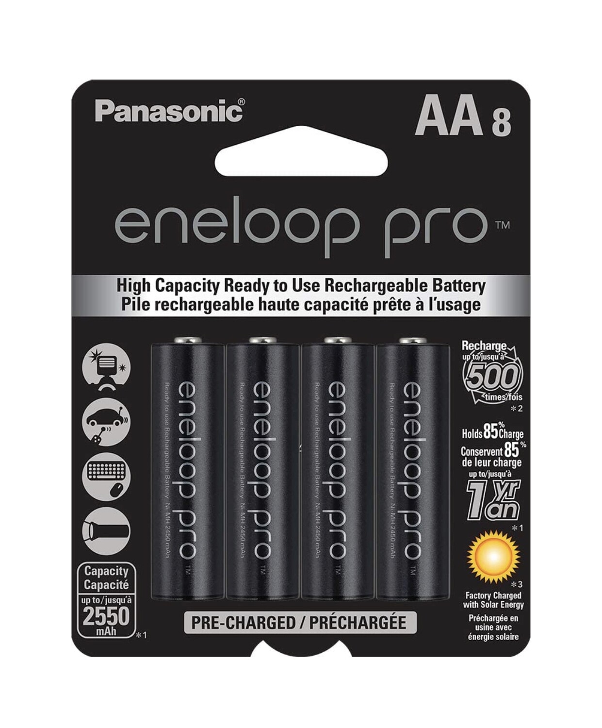 Panasonic eneloop pro AA High Capacity Ni-MH Rechargeable Batteries, 8 Pack