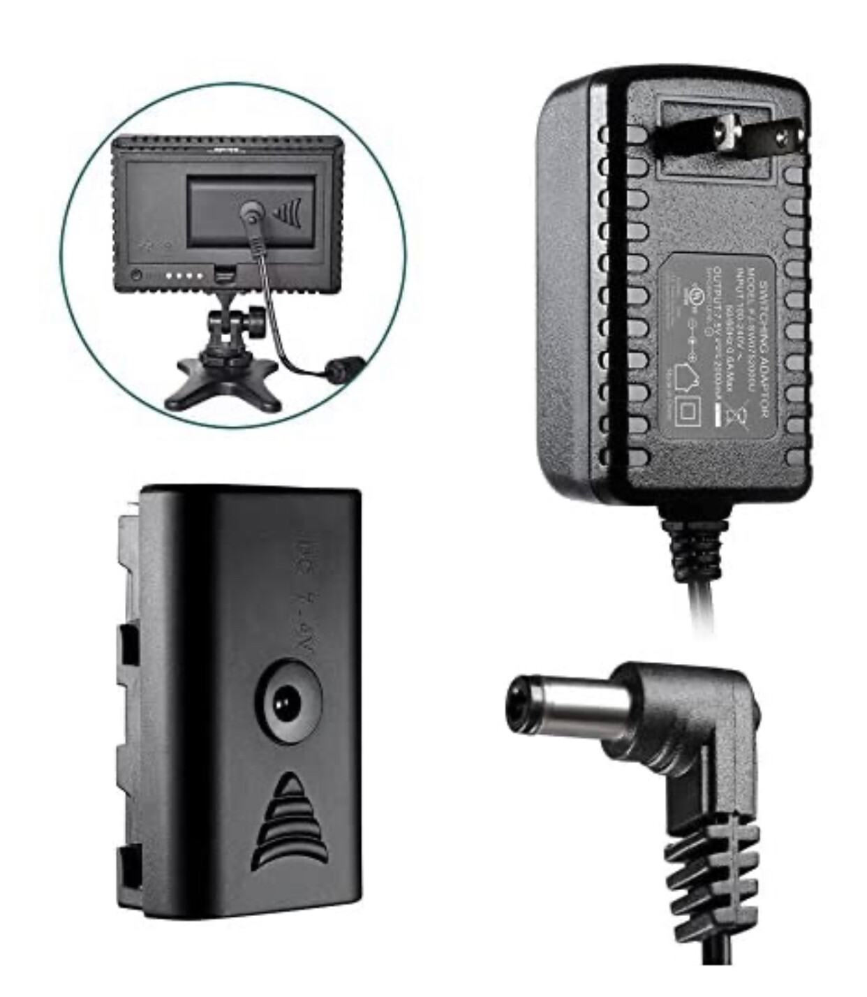 FocusFoto CN-AC2 DC 7.5V 2A Switching AC Power Supply Adapter Video LED Light Sony NP-F970 F330